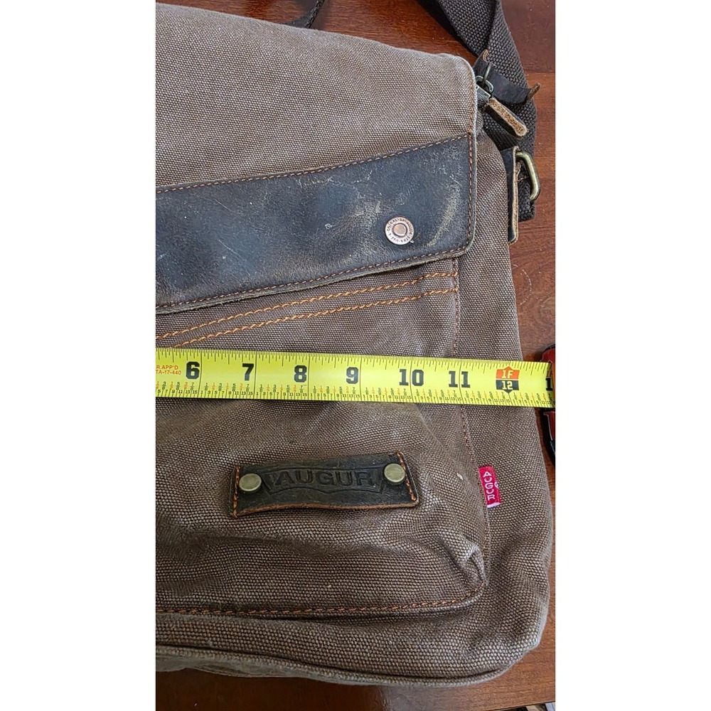 Augur Brown Canvas/Leather Messenger Crossbody Bag Adjustable Strap Size M - Picture 7 of 8